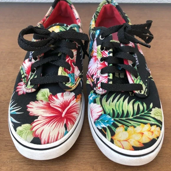 Vans Era Hawaiian Hibiscus Floral Canvas Lace up Shoes Women s 7.0